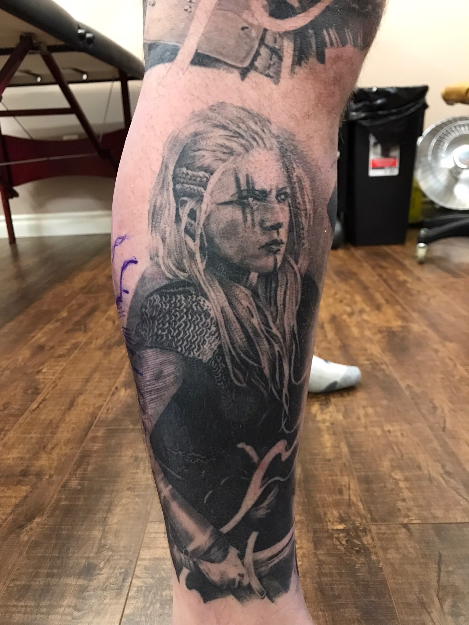 Leg calf tattoo