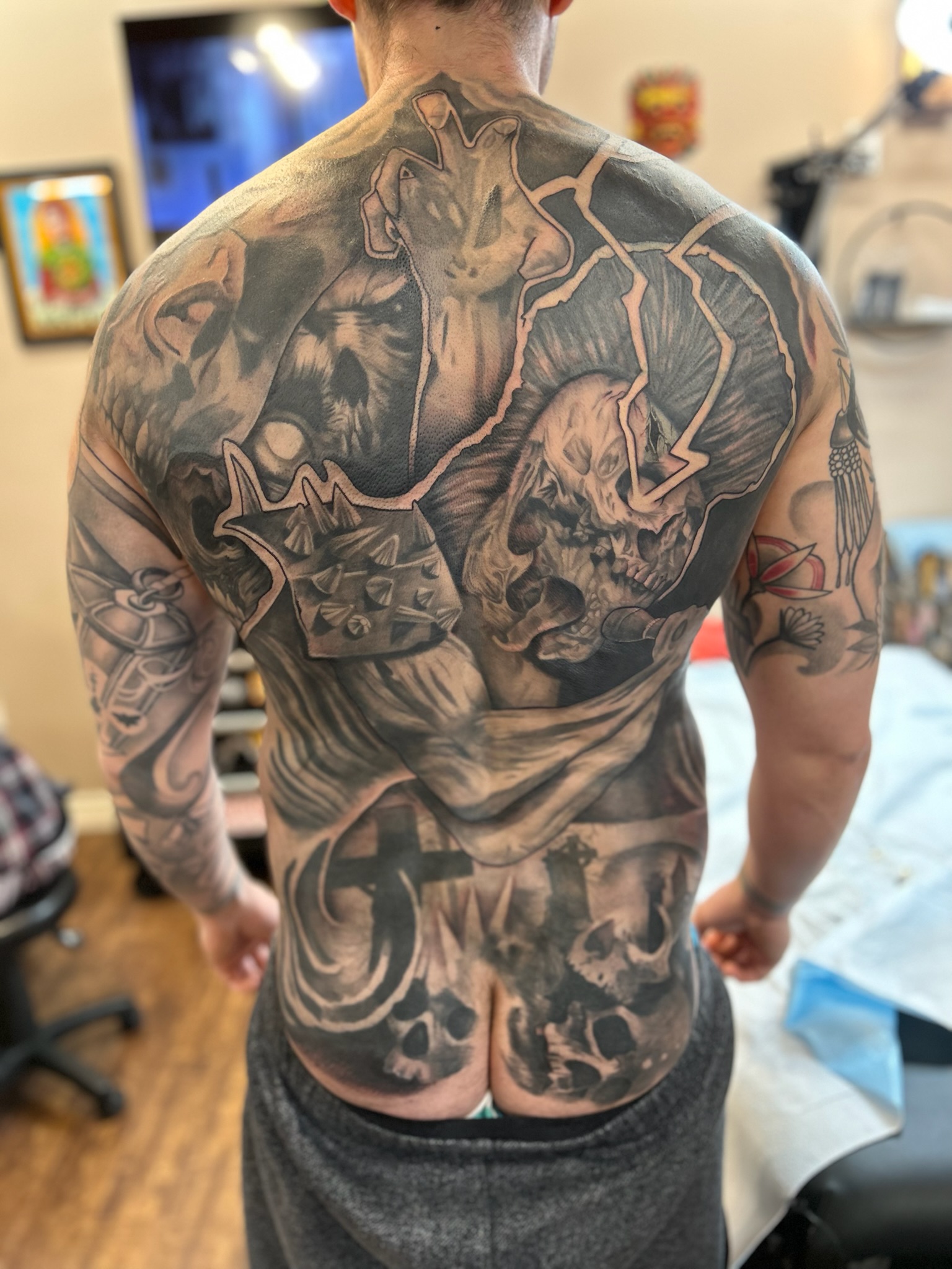 Full back skull tattoo
