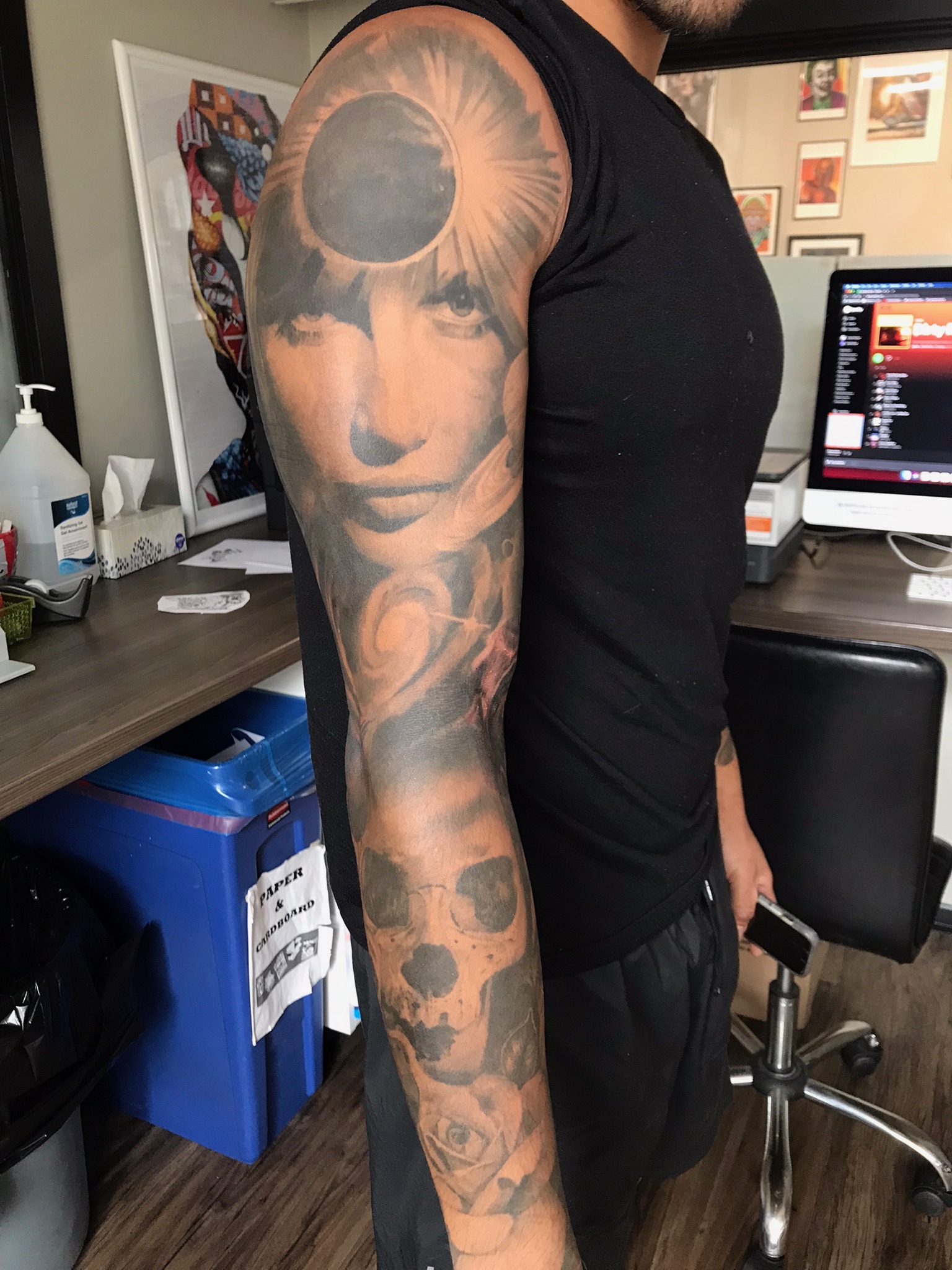 Girl sun skull tattoo