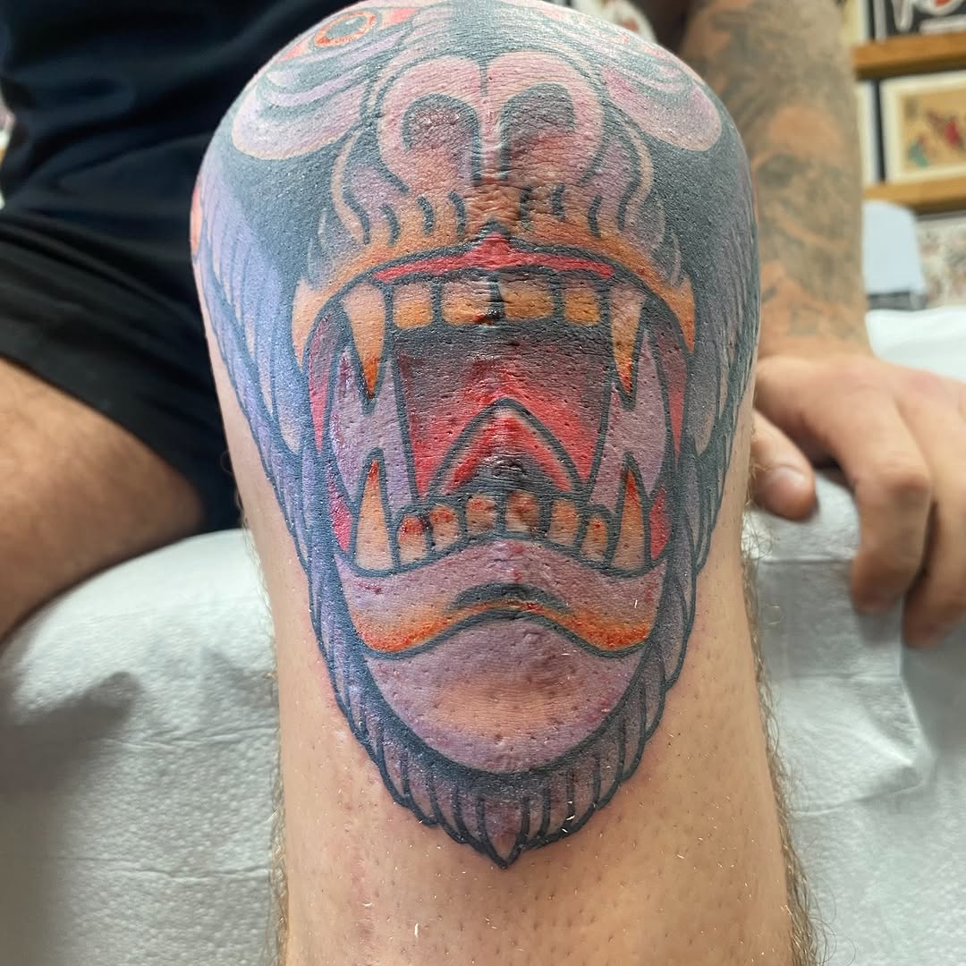 Traditional gorilla head tattoo by Marshall