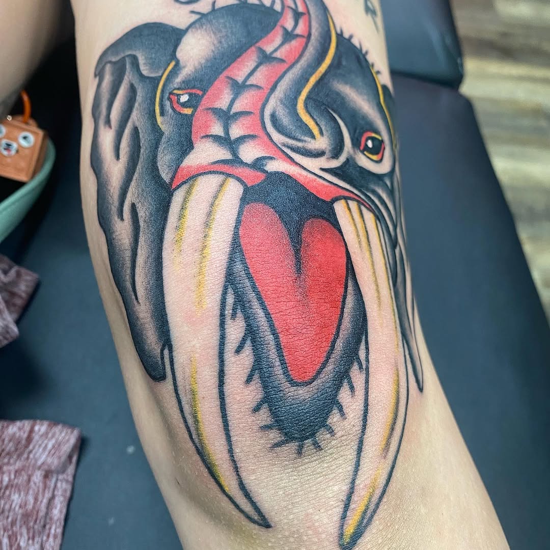Traditional black cat tattoo by Marshall
